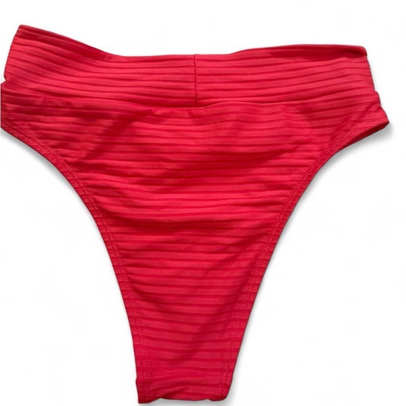 Aeropostale Red Ribbed High-Cut Bikini Bottom - Picture 2 of 3